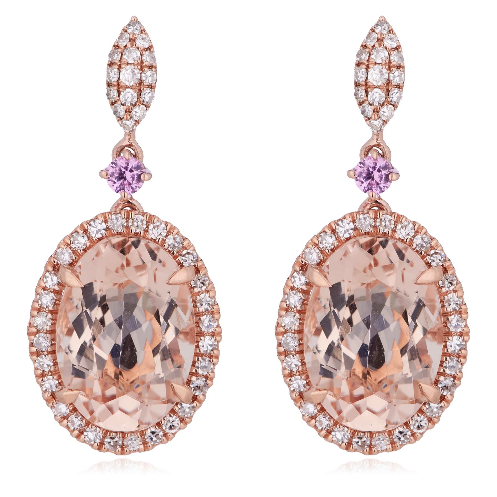 Oisha 3.87ct Peach Morganite and 0.31ct Diamond Earrings 9ct Gold