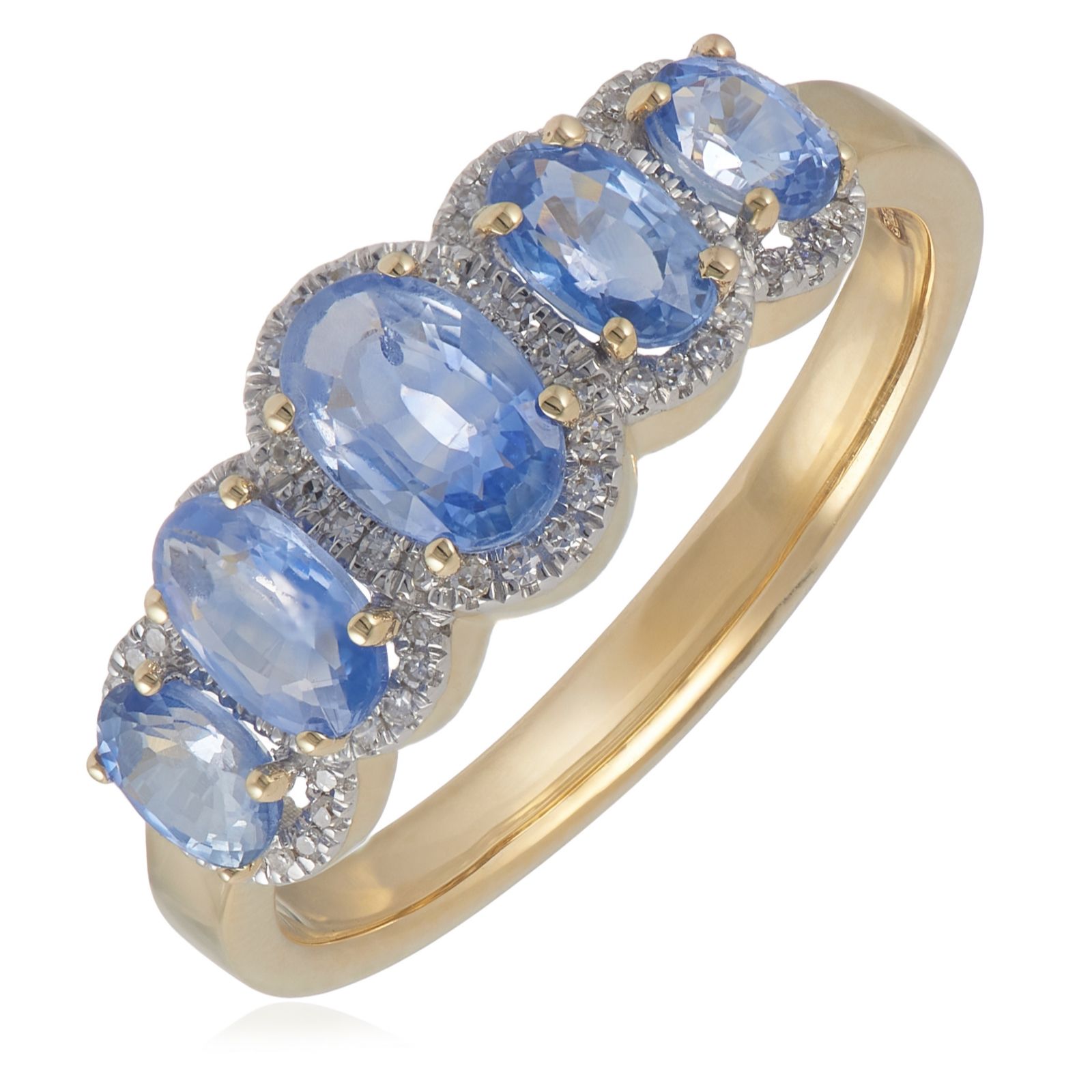 1.49ct Perwinkle Blue Oval Cut Sapphire & Diamond 5 Stone Ring 9ct Gold