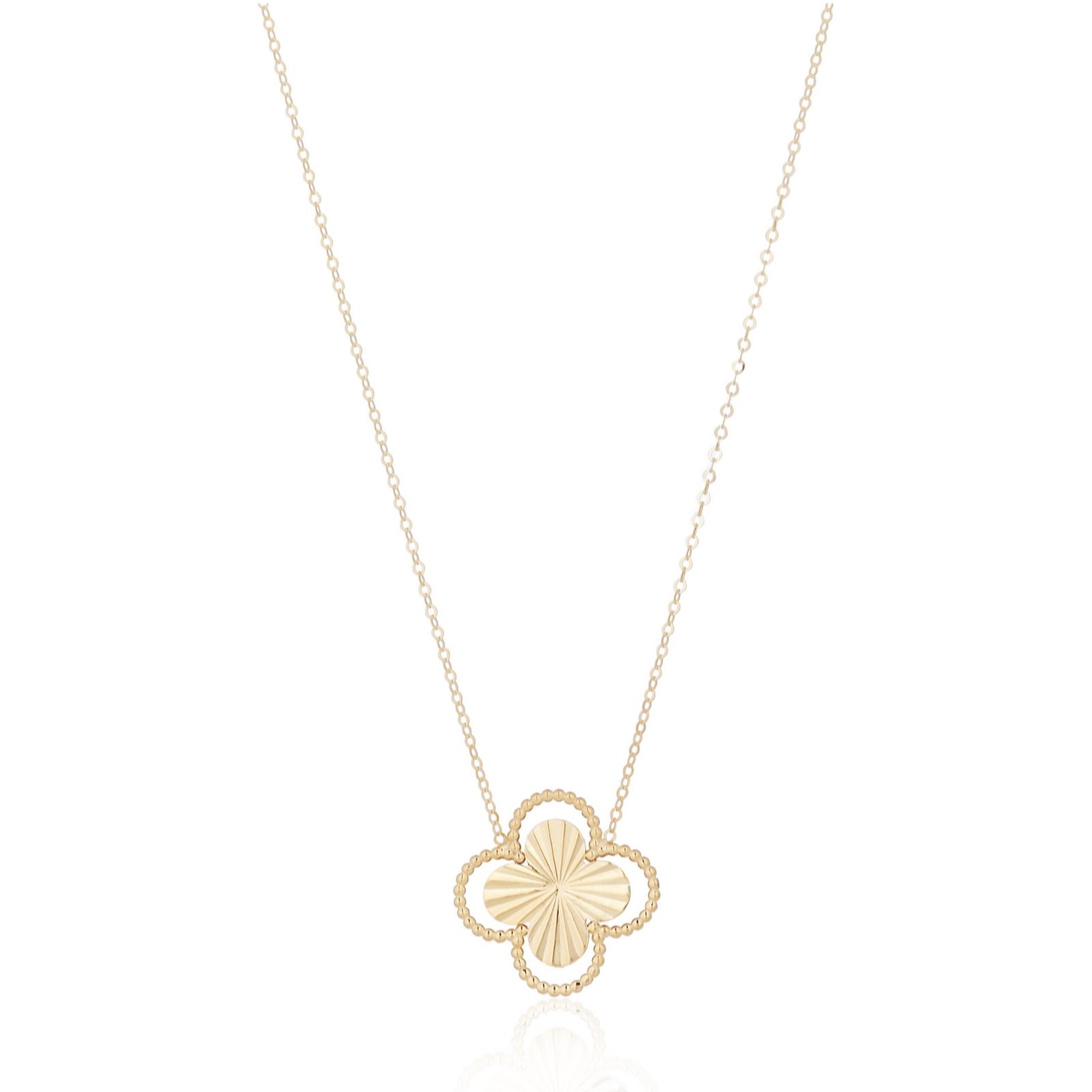 GOLD 9ct Gold Beaded & Diamond Cut Clover Necklace