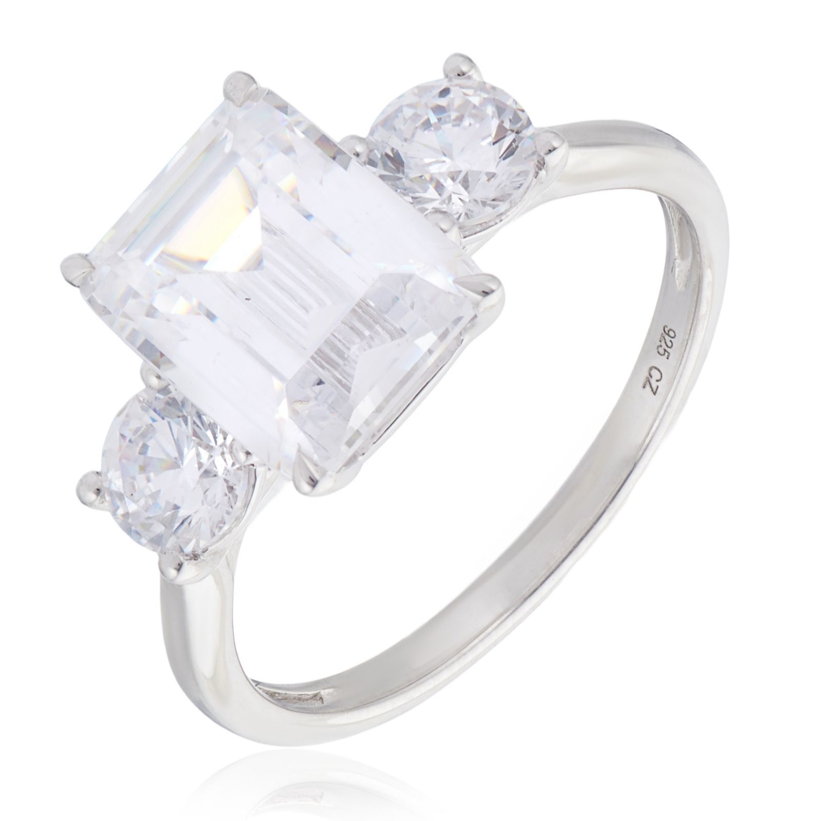 Fire Light 3ct Lab Grown Diamond Emerald Cut Trilogy Ring Platinum