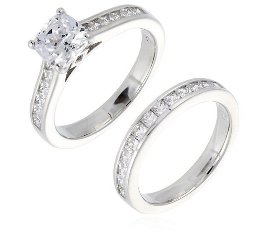 Diamonique 2.9ct tw Platinum Plated Ring Set Sterling Silver