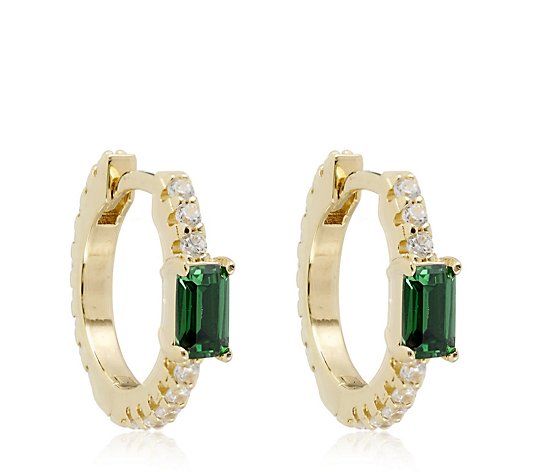 Diamonique Emerald Huggie Hoop Earring Sterling Silver