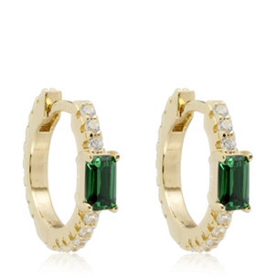 Diamonique Emerald Huggie Hoop Earring Sterling Silver - 347809