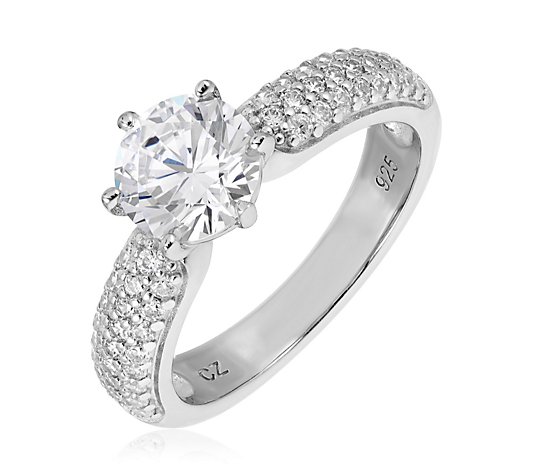 Diamonique 2ct Pave Band Solitaire Sterling Silver