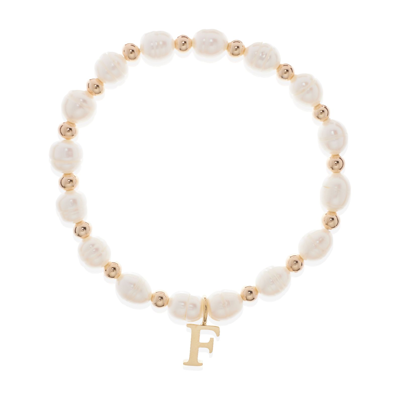 Lara Pearl Initial Charm 6mm Oval Cultured Pearl Stretch Bracelet