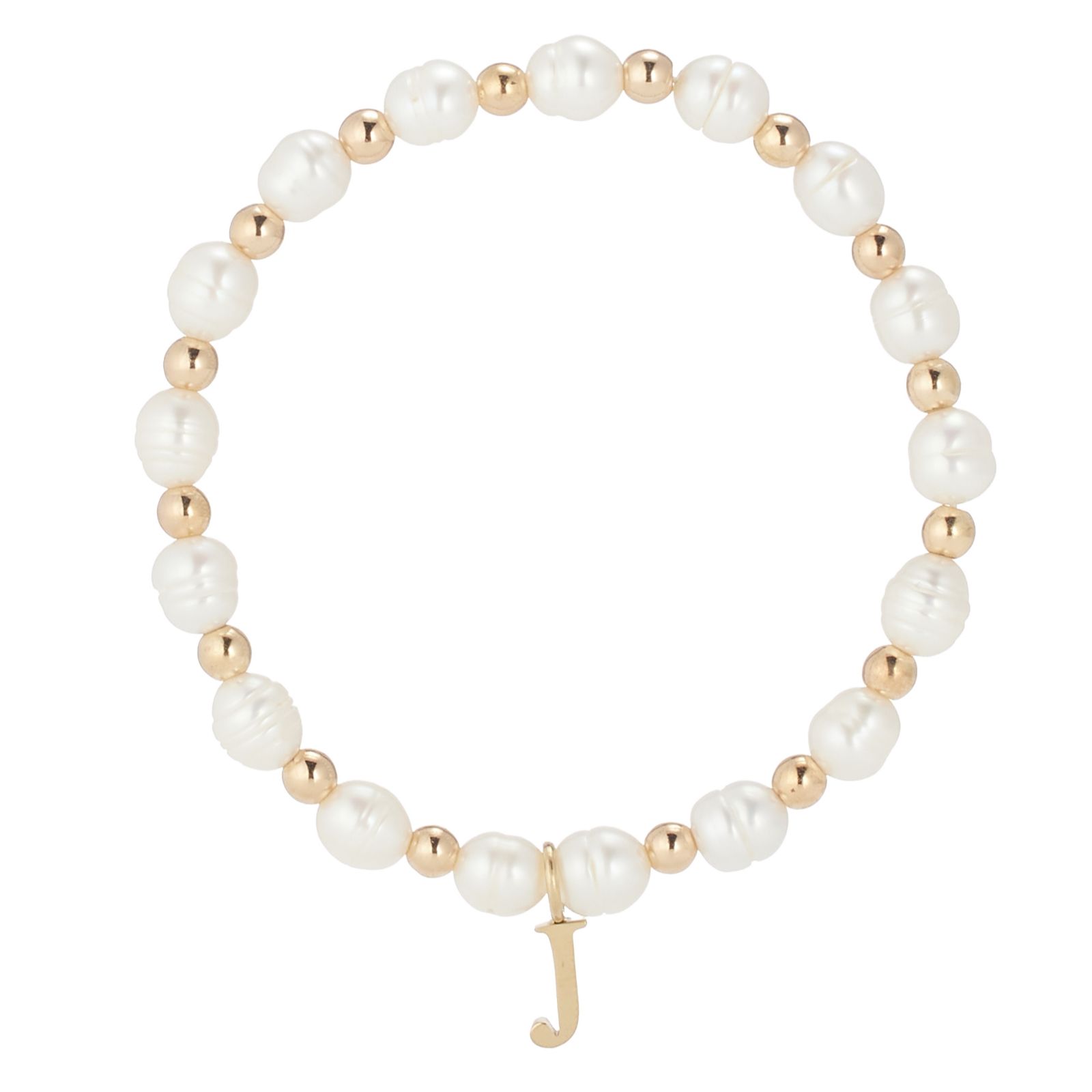 Lara Pearl Initial Charm 6mm Oval Cultured Pearl Stretch Bracelet