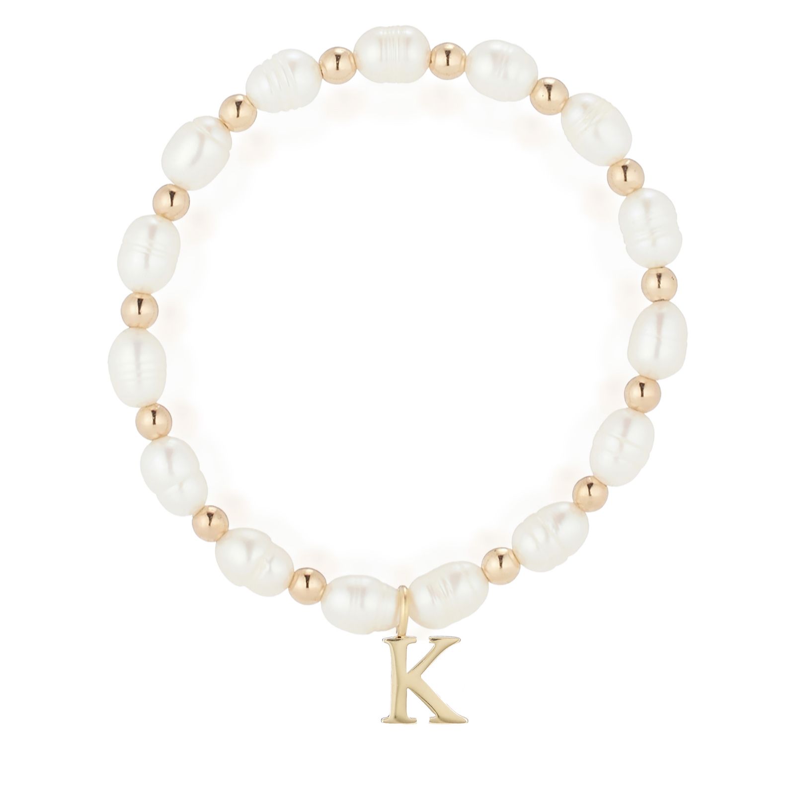 Lara Pearl Initial Charm 6mm Oval Cultured Pearl Stretch Bracelet