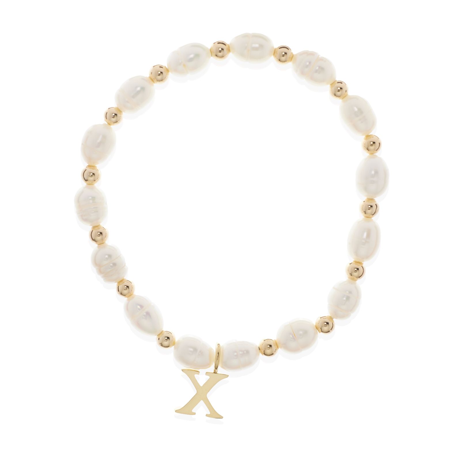 Lara Pearl Initial Charm 6mm Oval Cultured Pearl Stretch Bracelet