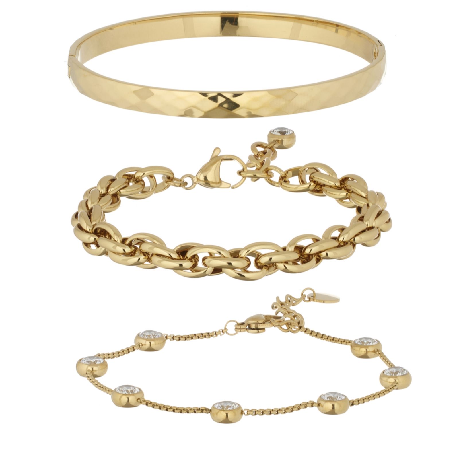 Steel by Diamonique Boxed Bangle and Bracelet Stack Stainless Steel