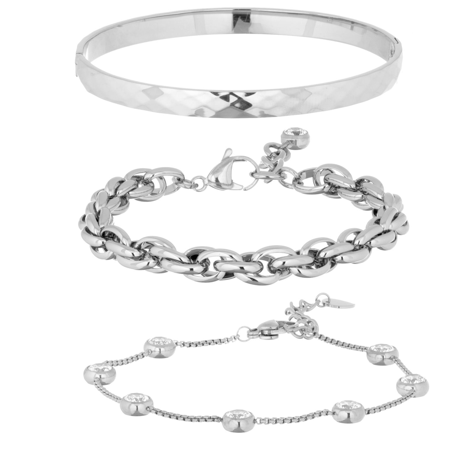 Steel by Diamonique Boxed Bangle and Bracelet Stack Stainless Steel