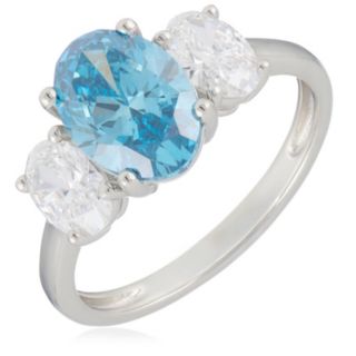 Fire Light 3ct Lab Grown Diamond Blue Oval Trilogy Ring Platinum