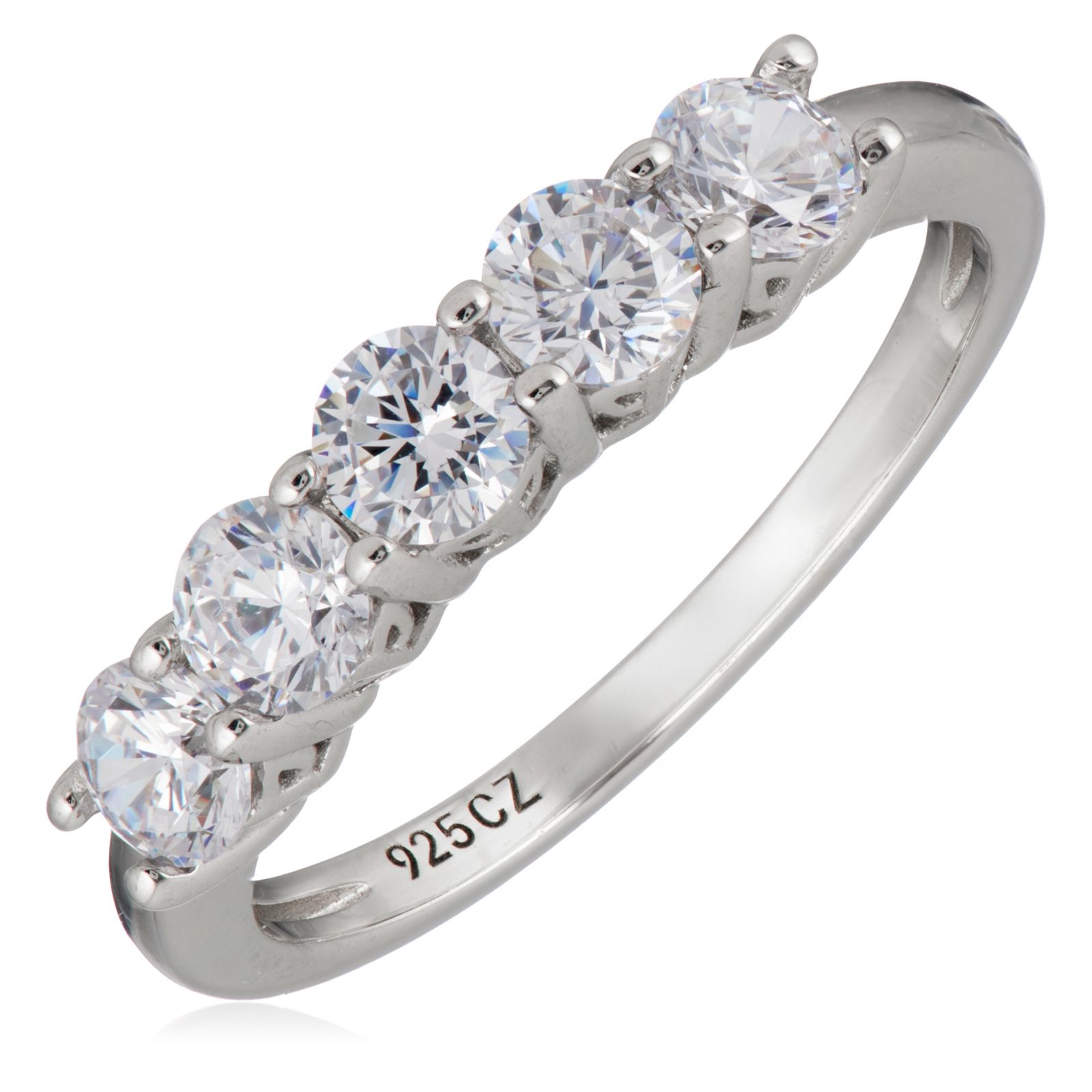Diamonique 1.25ct tw 5 Stone Ring Sterling Silver
