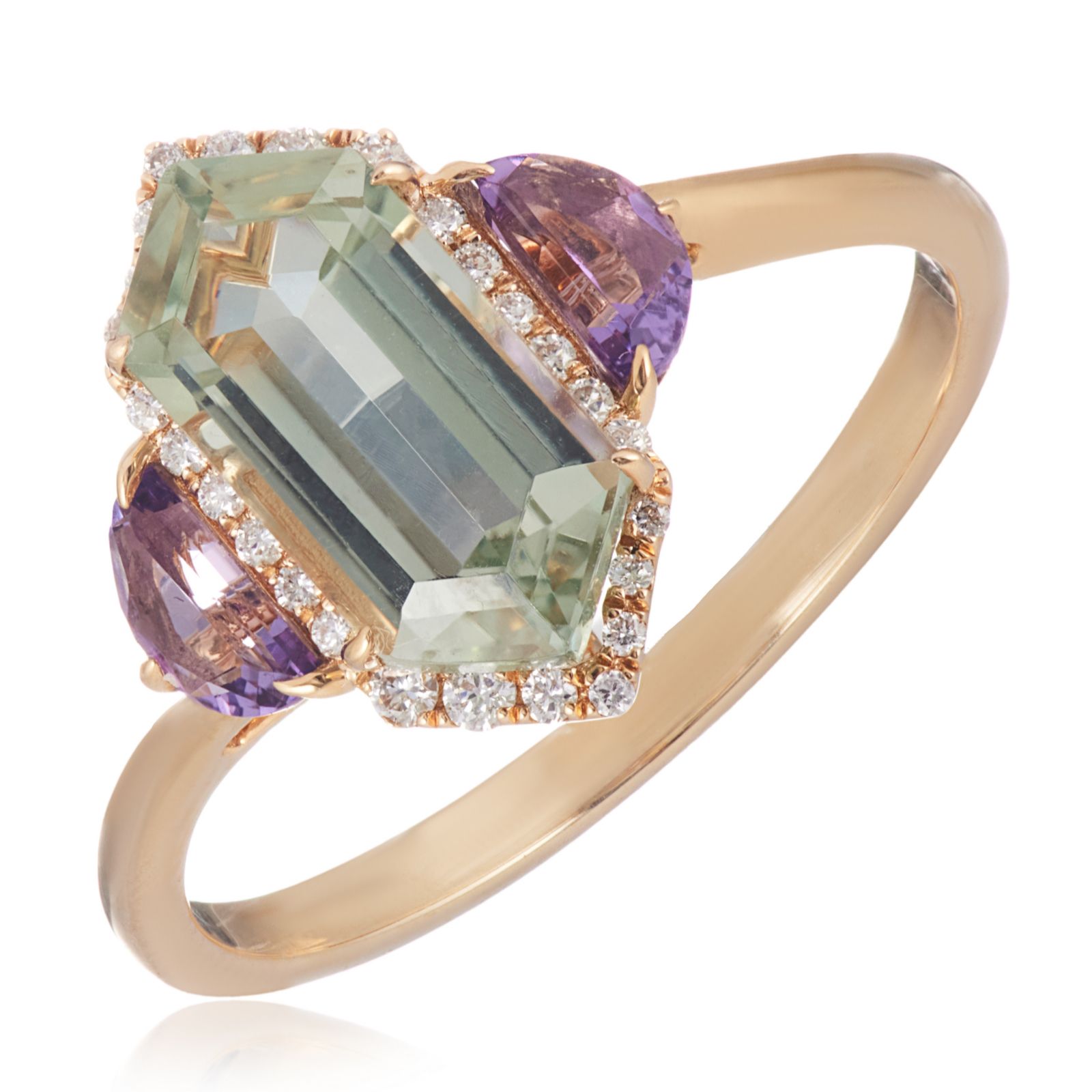 Oisha 1.7ct Amethyst & Mint Quartz 0.11ct Diamond Ring 14ct Gold