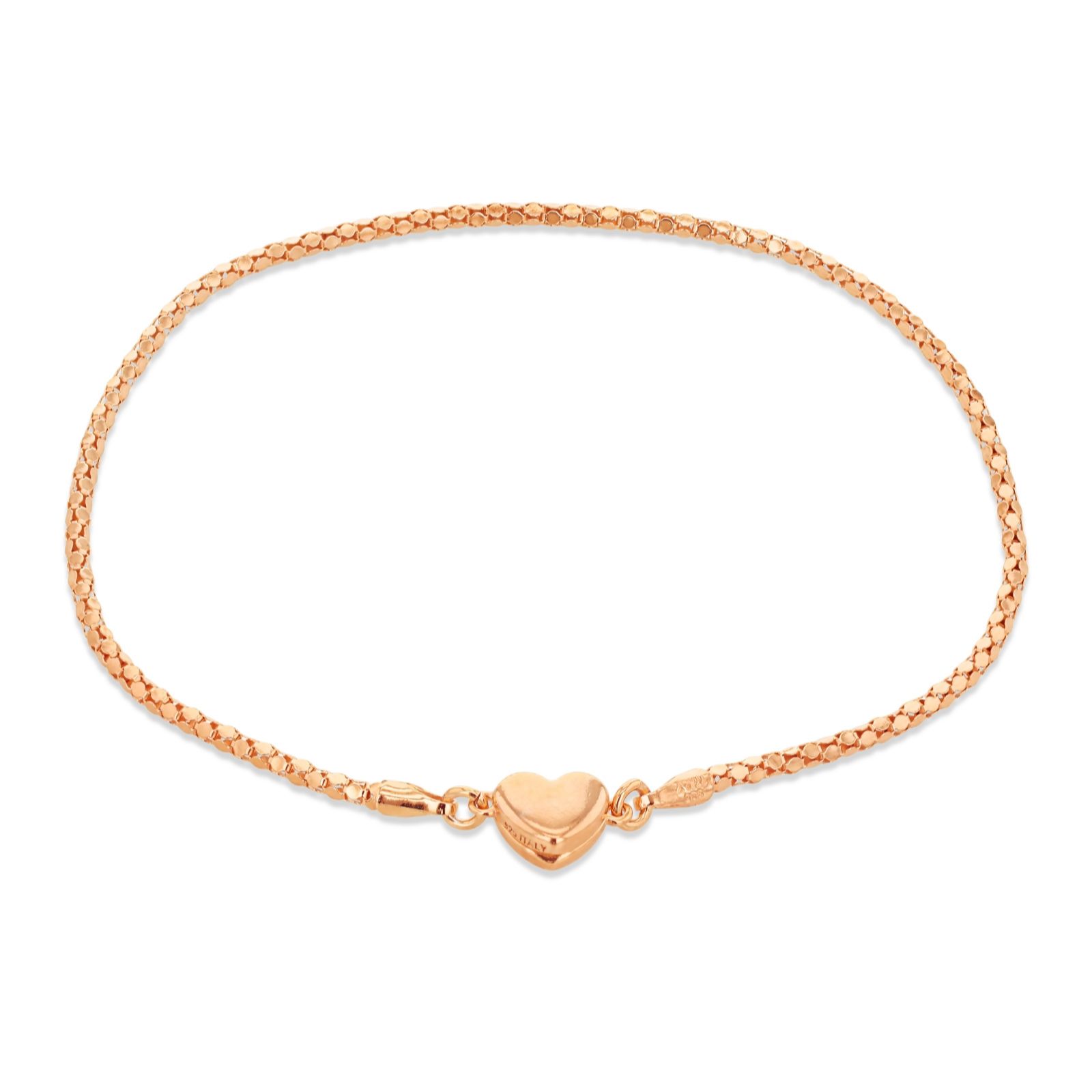 Faith & Brown Italian Crafted Magnetic Heart Popcorn Bracelet Sterling Silver