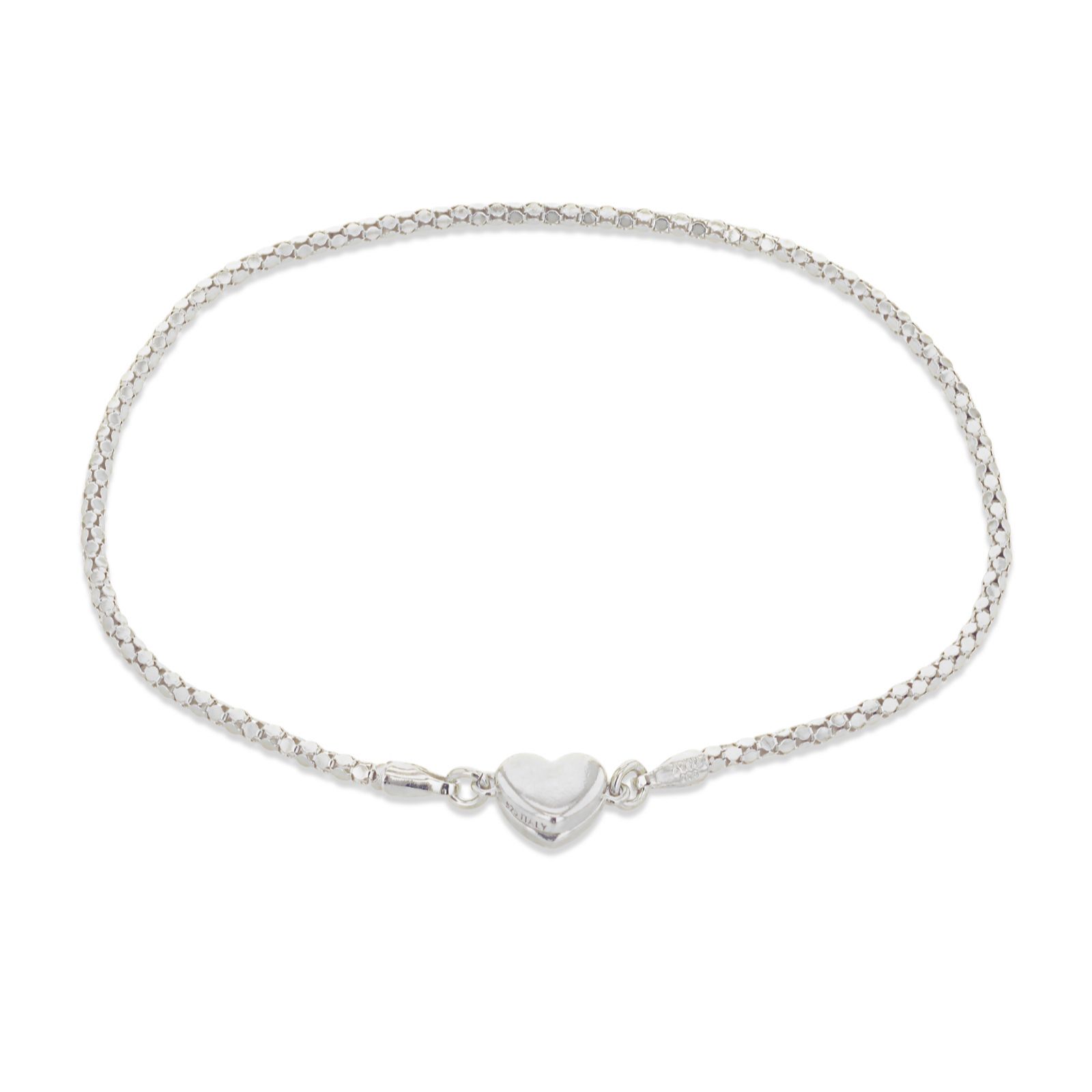 Faith and Brown Italian Crafted Magnetic Heart Popcorn Bracelet Sterling Silver
