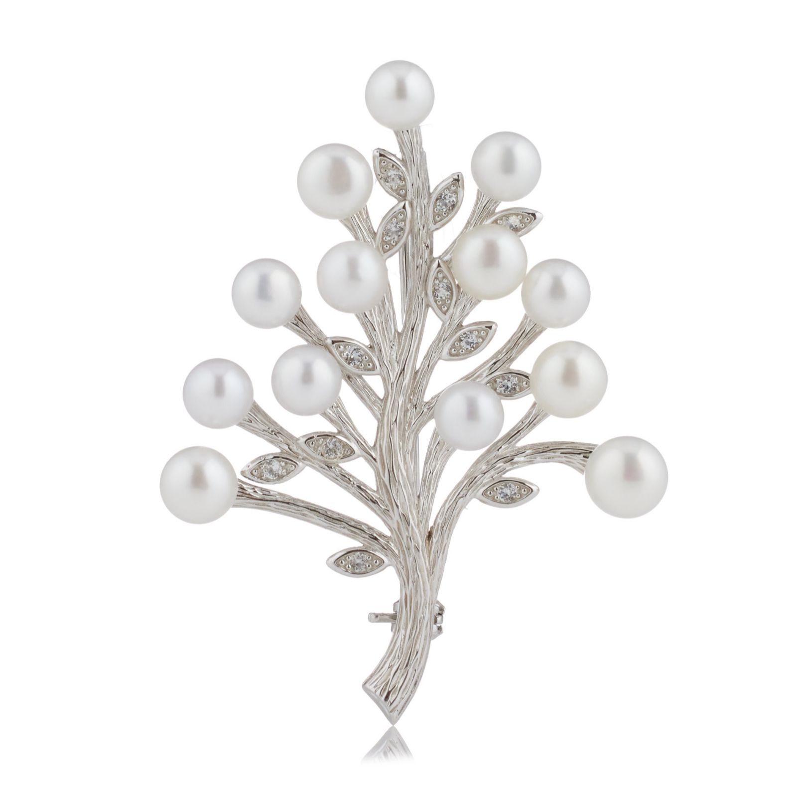 Lara Pearl Tree of Life 5-6mm Button Pearl Brooch Sterling Silver