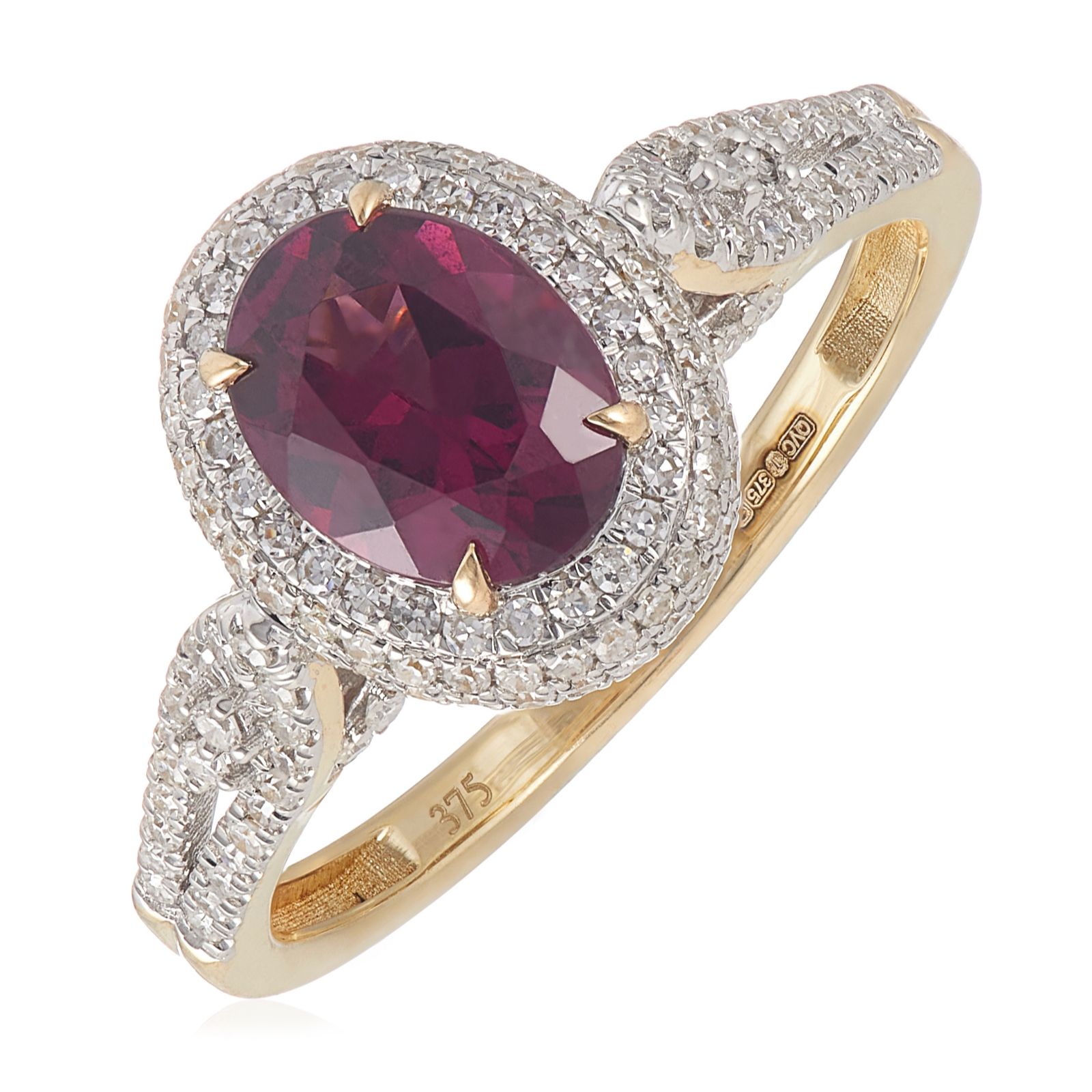 1.45ct Malawi Garnet & 0.45ct Diamond Oval Halo Ring 9ct Gold