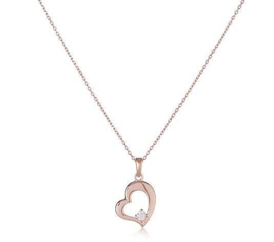 Diamonique 0.1ct tw Floating Stone Heart Pendant Sterling Silver