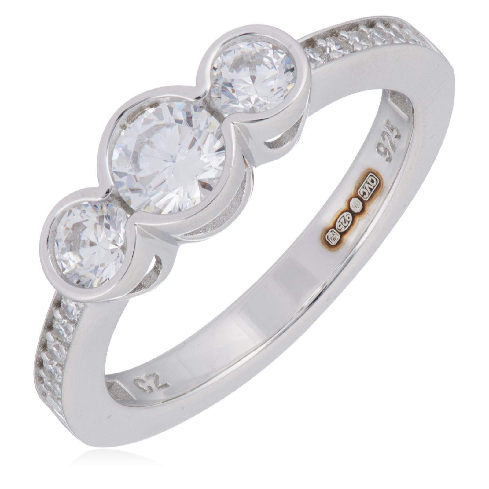 Diamonique 0.8ct tw Trilogy Bezel Set Ring Sterling Silver