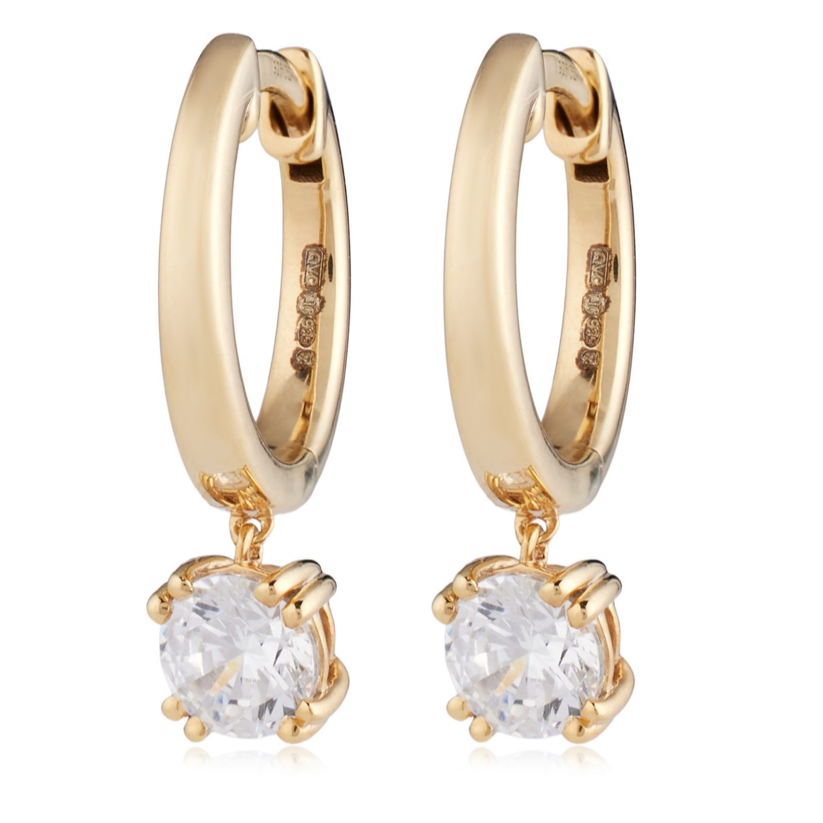 Fire Light 1ct Hoop Drop Earrings 18ct Gold Vermeil