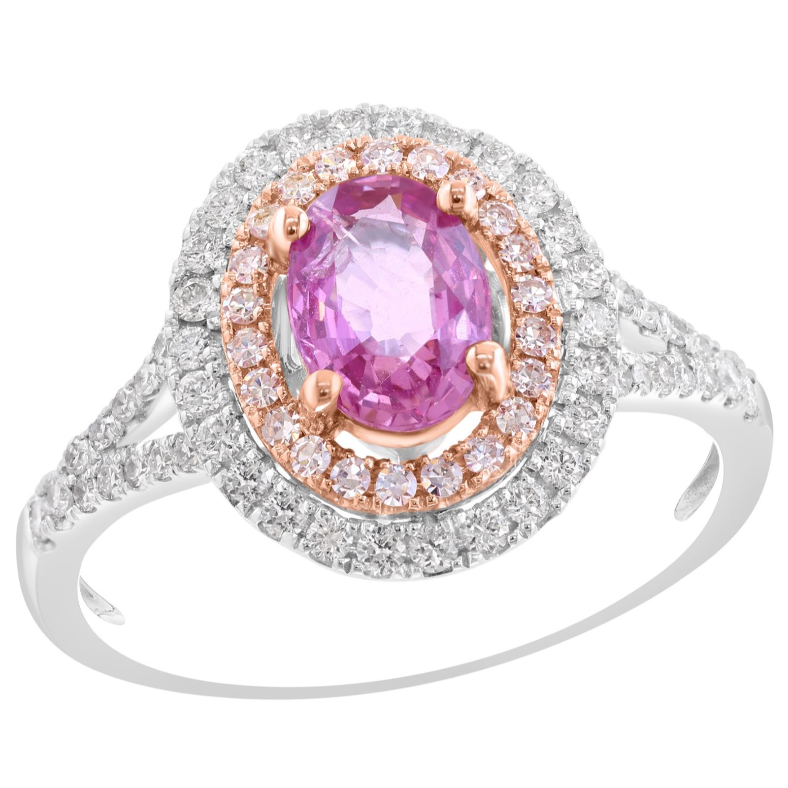 Effy 1ct Pink Sapphire & 0.41ct Diamond Oval Cocktail Ring 14ct Gold