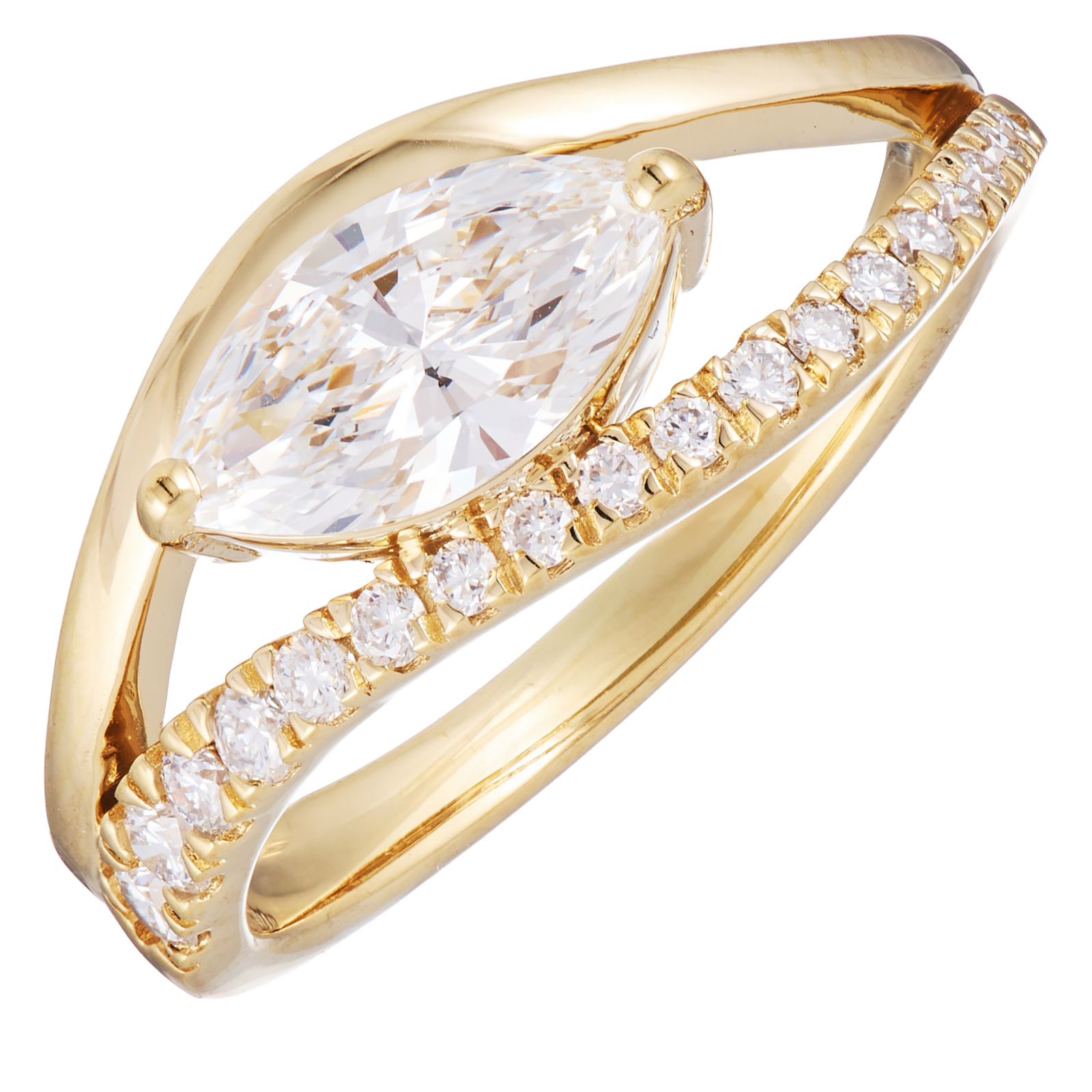Fire Light 0.7ct Lab Grown Diamond Marquise Cut Wave Ring 18ct Gold Vermeil