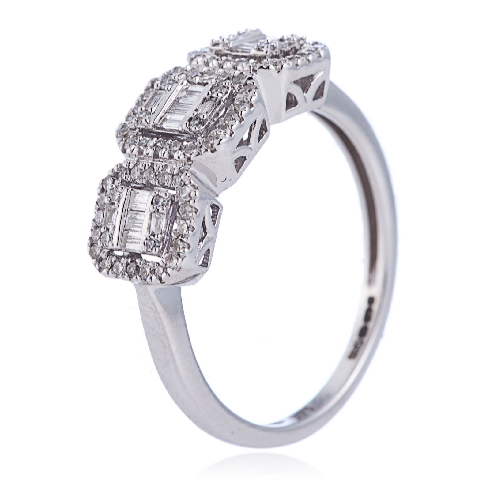  0.33ct Diamond Mixed Cut Rectangular Halo Trilogy Ring 9ct Gold - 336312