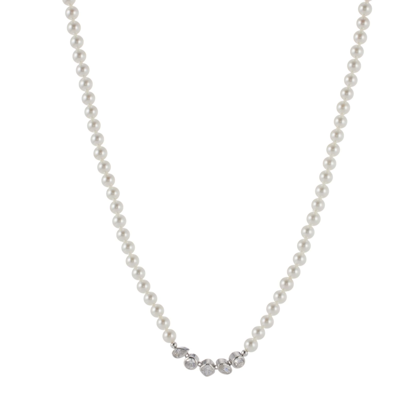 Diamonique 1.3ct tw 5 Stone Shell Pearl Necklace Sterling Silver - QVC UK