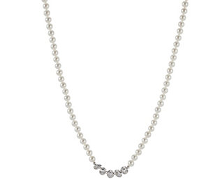 Diamonique 1.3ct tw 5 Stone Shell Pearl Necklace Sterling Silver