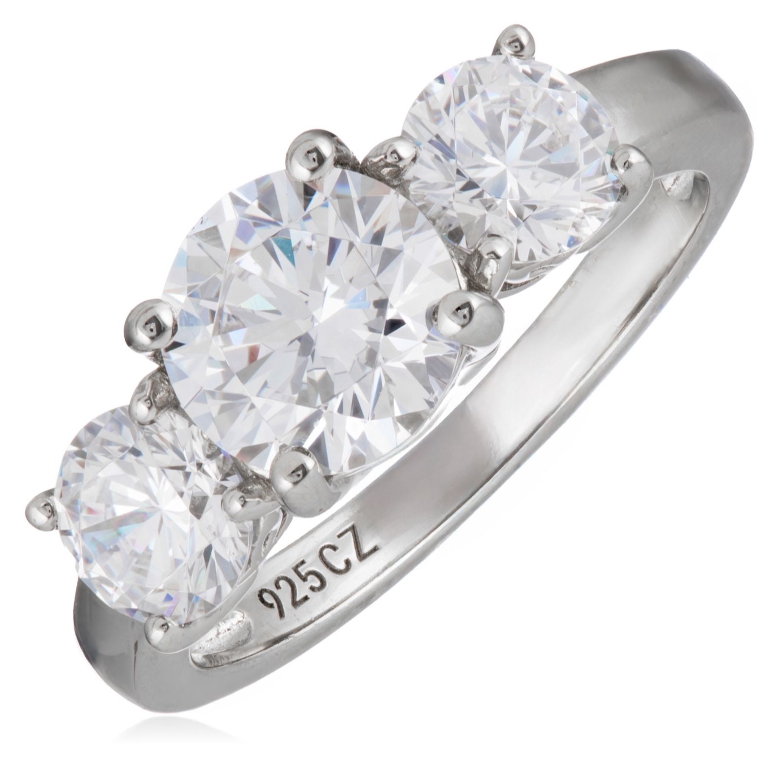 Diamonique 3.15ct tw Trilogy Ring Platinum Plated Sterling Silver