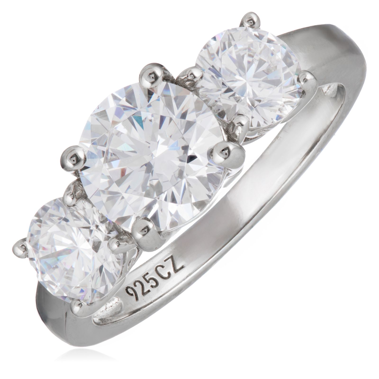 Diamonique 3.15ct tw Trilogy Ring Platinum Plated Sterling Silver
