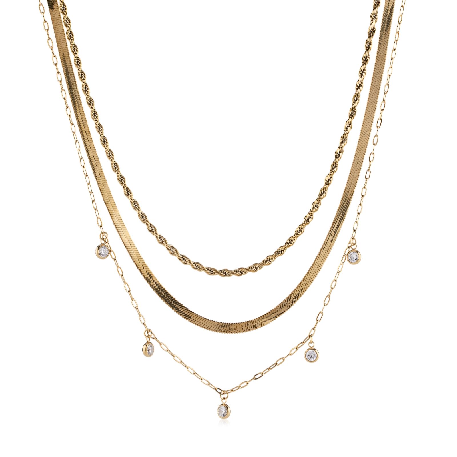 Steel by Diamonique Layered Chain Droplet Necklace Stainless Steel