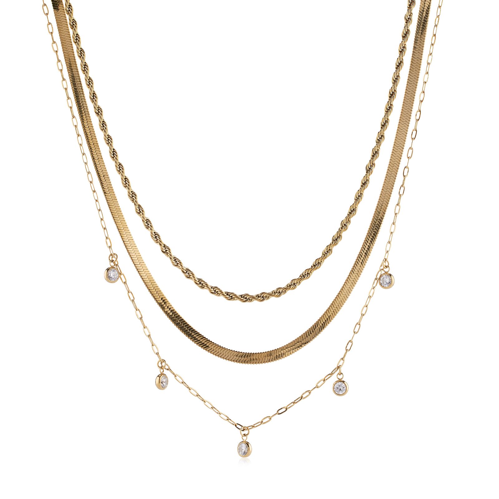 Steel by Diamonique Layered Chain Droplet Necklace Stainless Steel