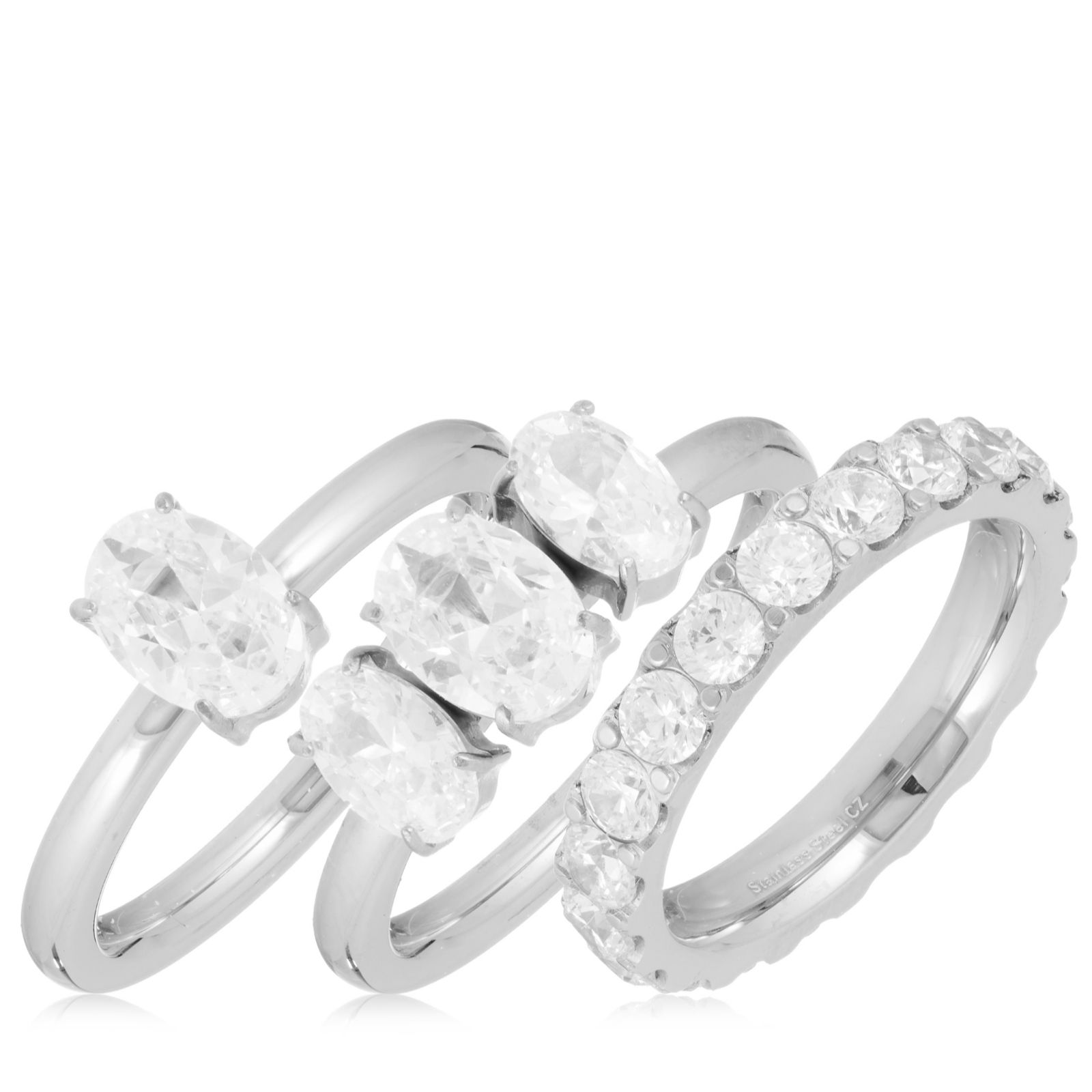 Steel by Diamonique Set of 3 Friendship Rings Stainless Steel