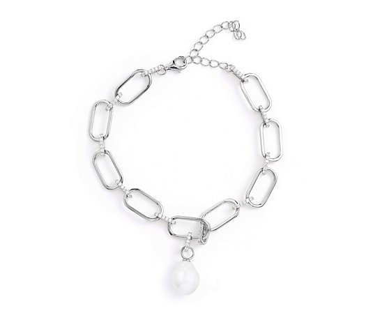 Diamonique 1.7ct tw Chain Link Baroque Charm Bracelet Sterling Silver