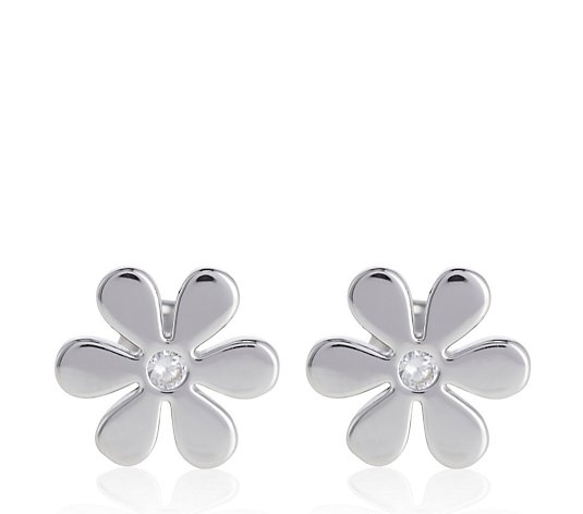 Diamonique Flower Stud Earrings Sterling Silver