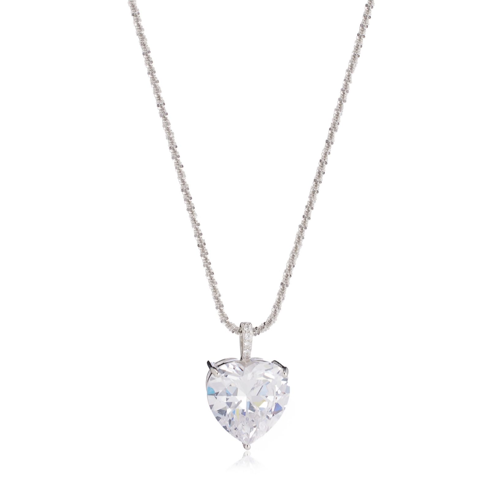 Diamonique 13ct Heart Pendant Diamond Cut Chain Necklace Sterling Silver