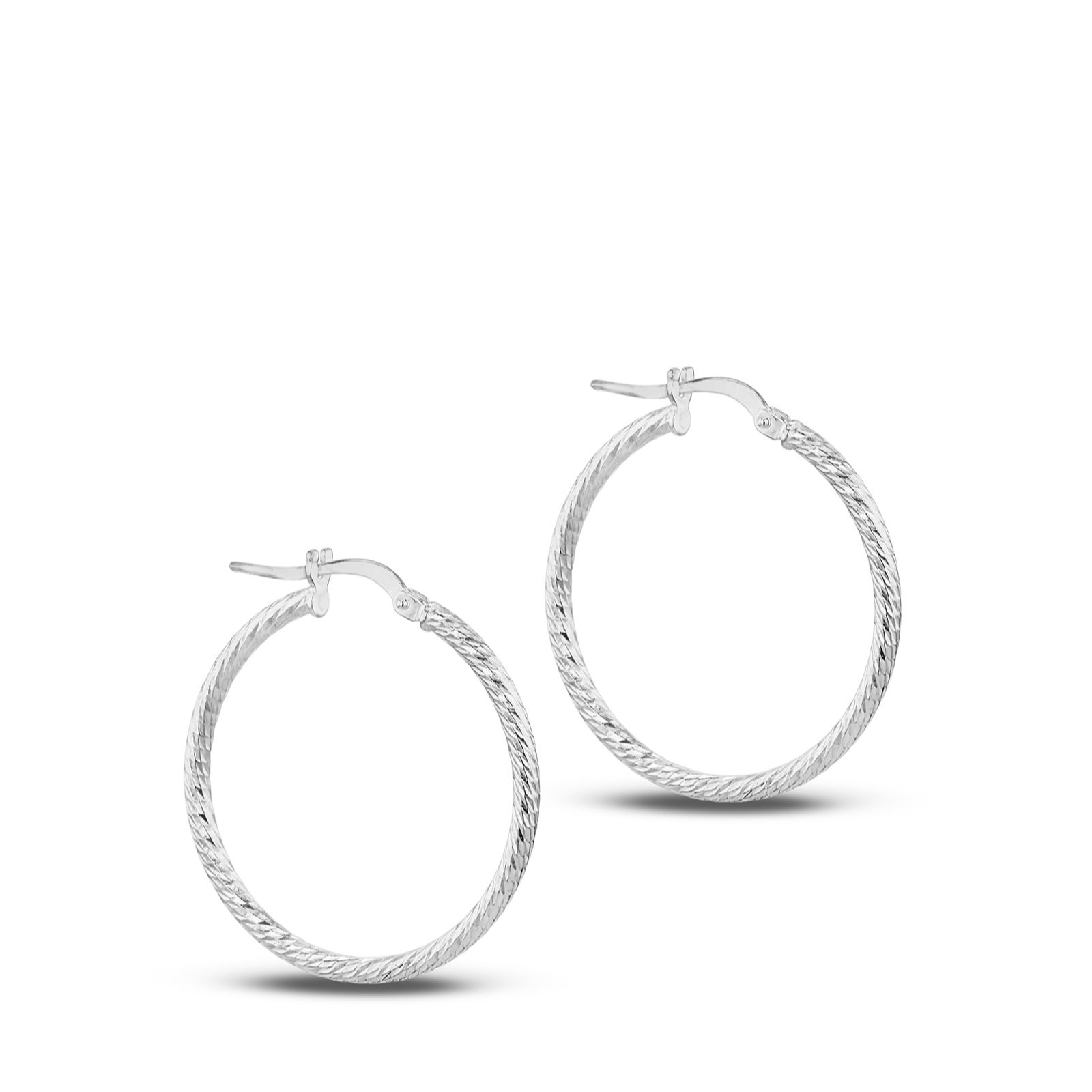 Faith & Brown Italian Crafted Textured Medium Hoop Earrings Sterling Silver