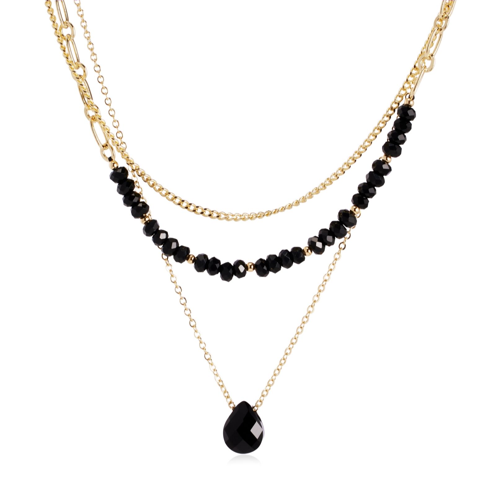 Malika Semi Precious Gemstone 3 Row Chain Necklace