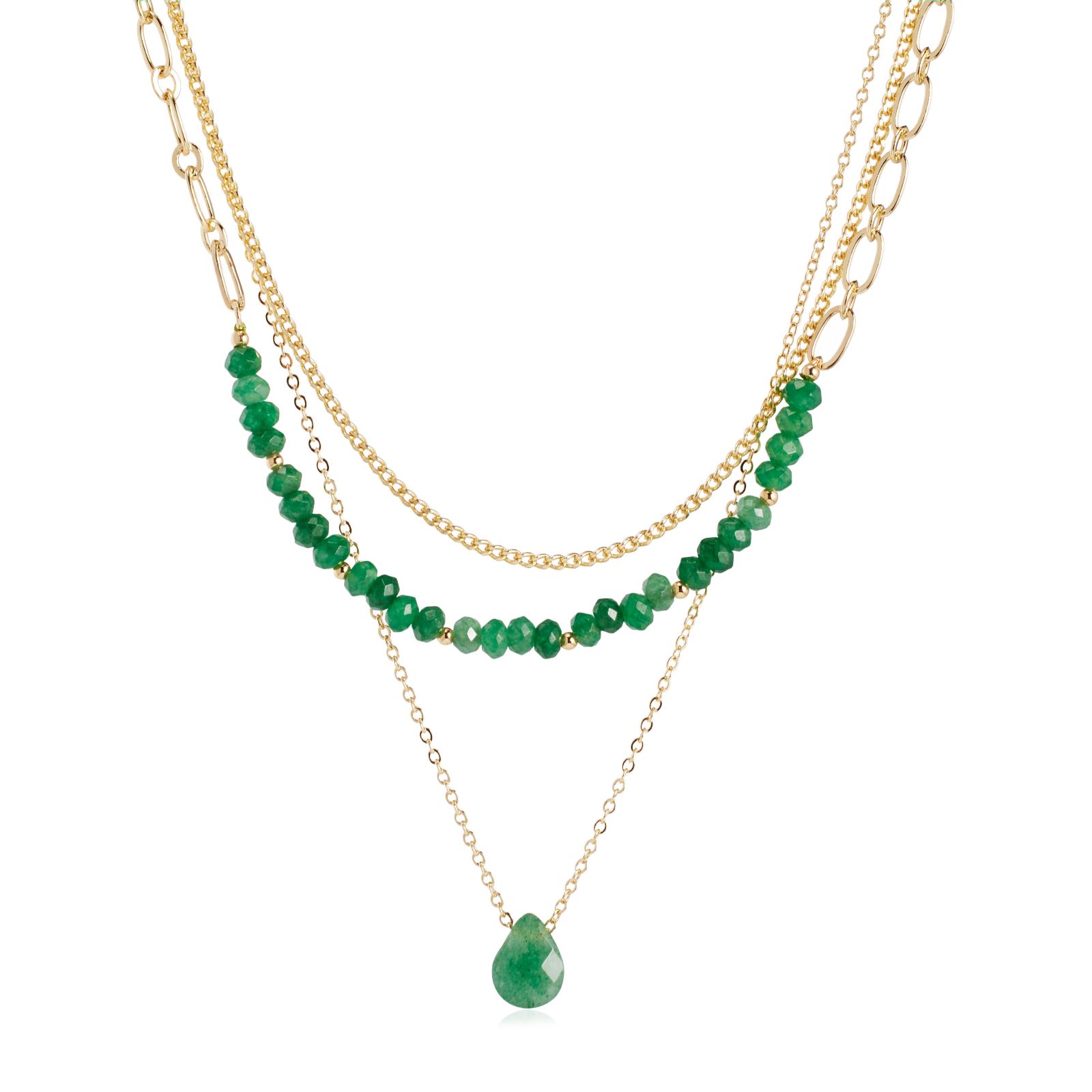 Malika Semi Precious Gemstone 3 Row Chain Necklace