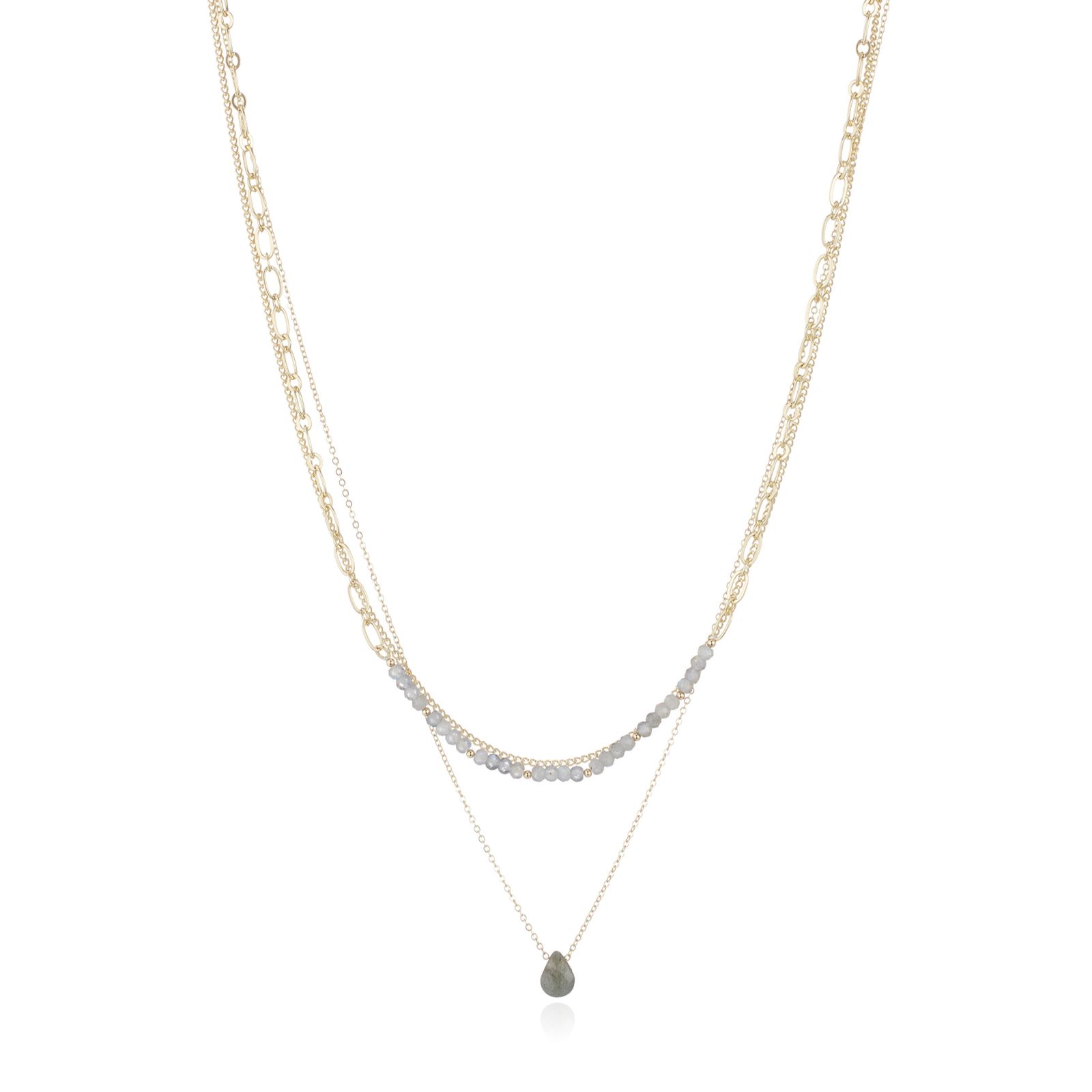 Malika Semi Precious Gemstone 3 Row Chain Necklace