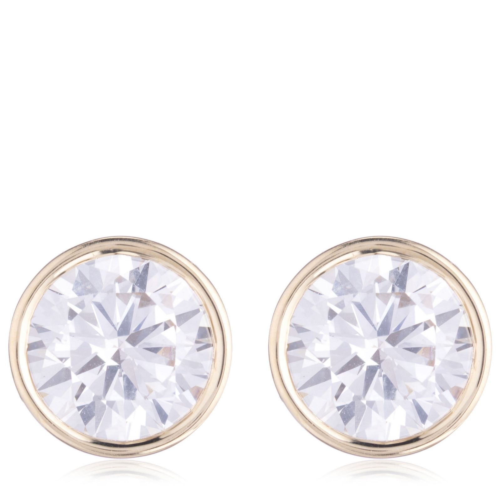 Fire Light 2ct Bezel Set Stud Earrings with Side Stone Detail 9ct Gold