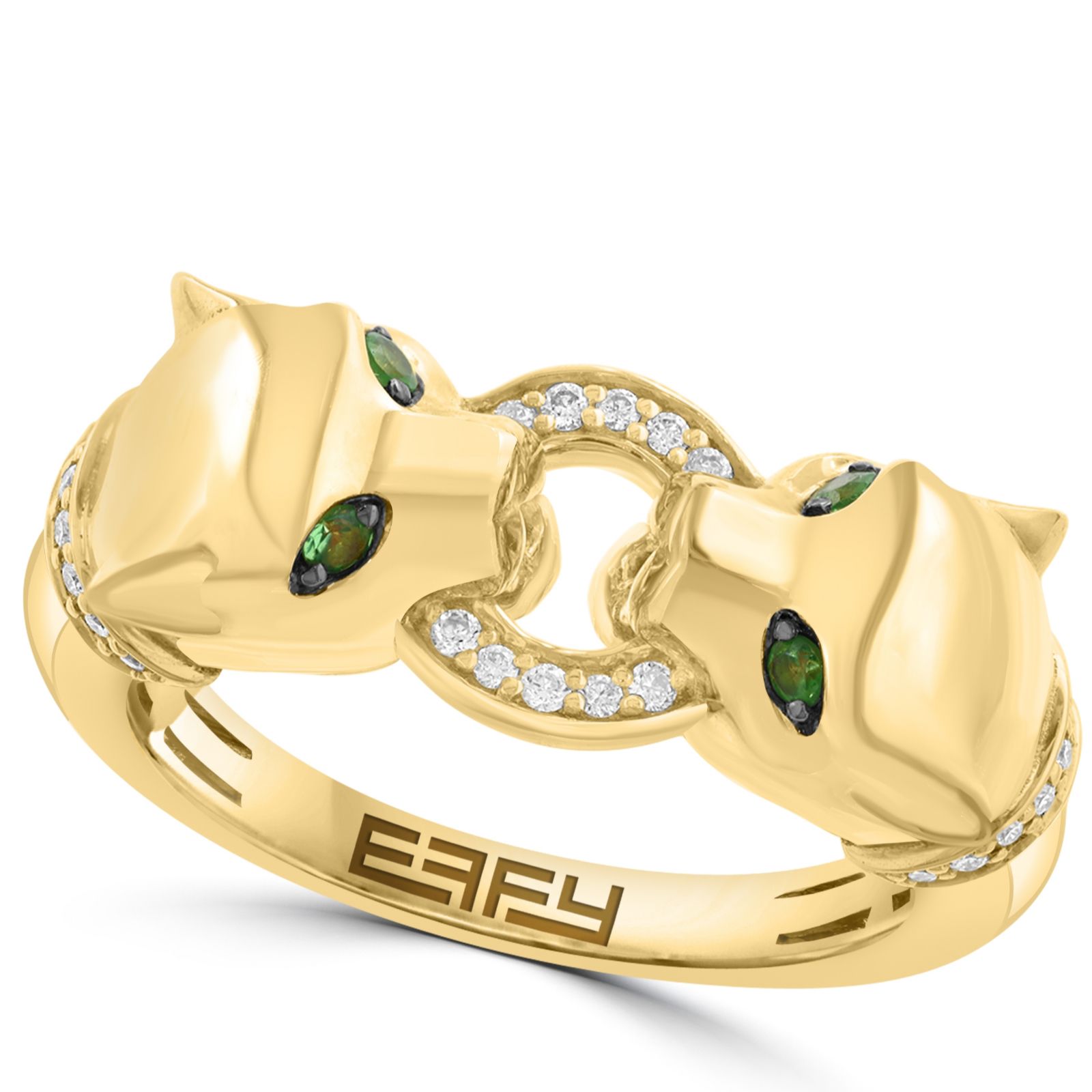 Effy 0.08ct Tsavorite & 0.12ct Diamond Panther Ring Sterling Silver