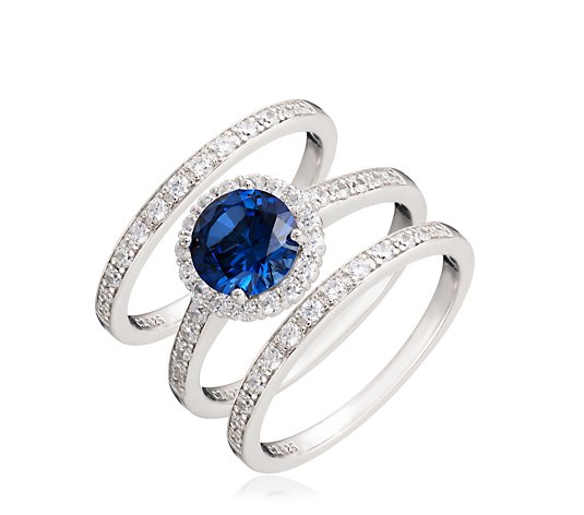 Diamonique 2ct tw Simulated Gemstone Ring Set Sterling Silver - QVC UK