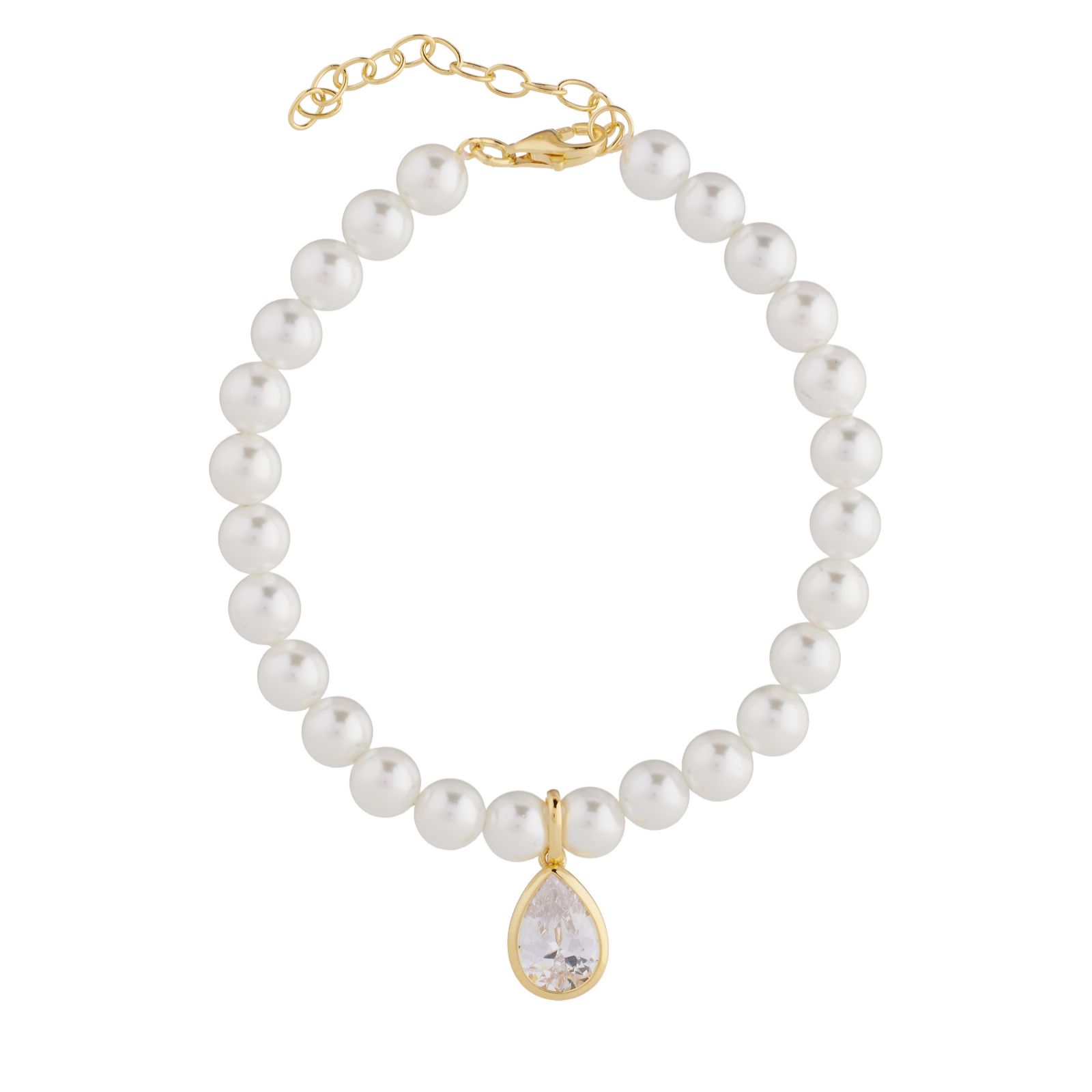 Diamonique 2ct Shell Pearl Bracelet Sterling Silver