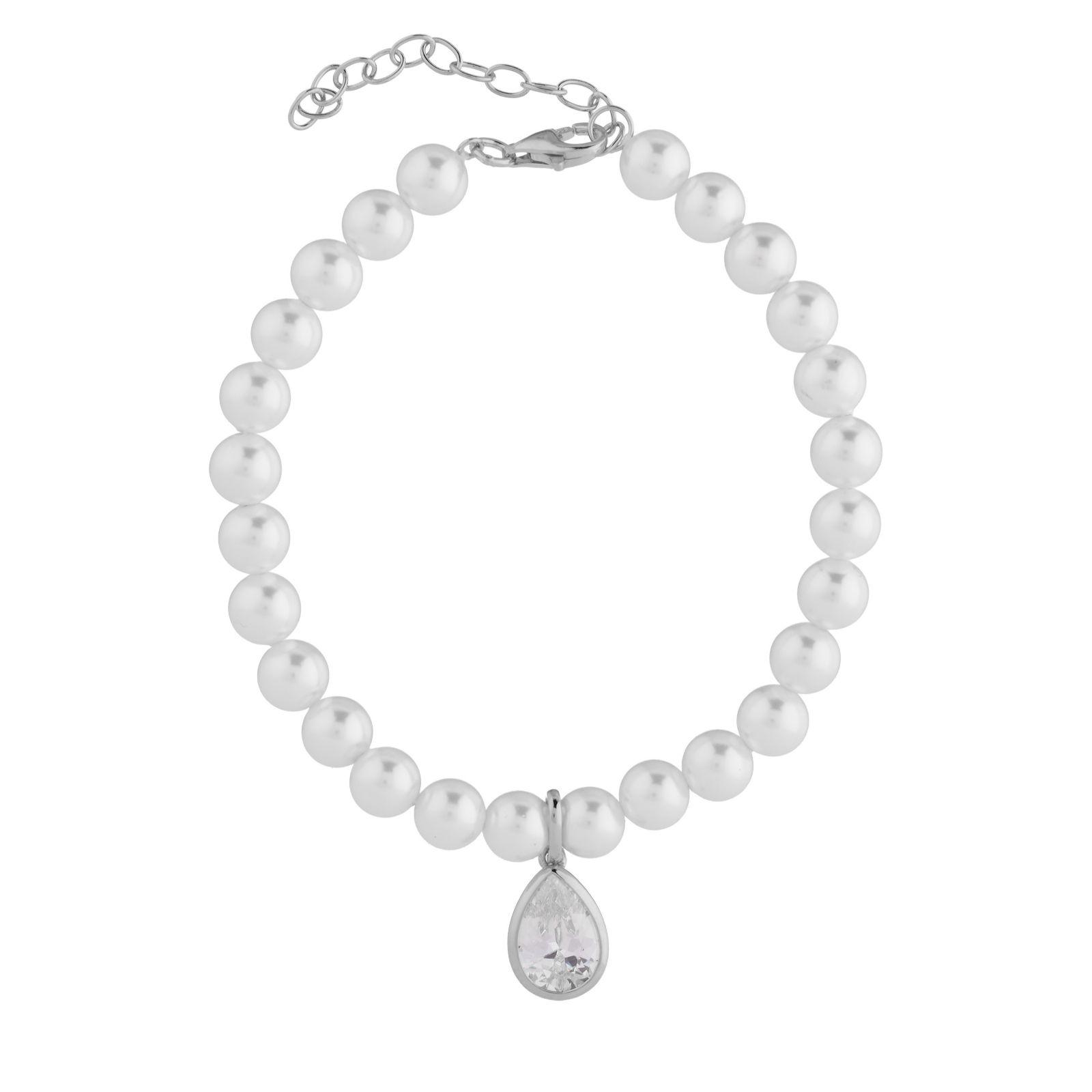 Diamonique 2ct Shell Pearl Bracelet Sterling Silver