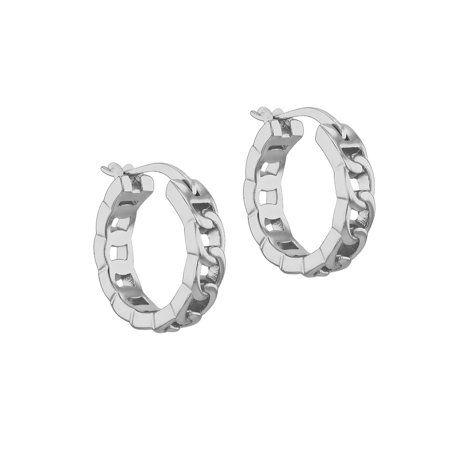 Faith & Brown Chain Link Hoops Sterling Silver