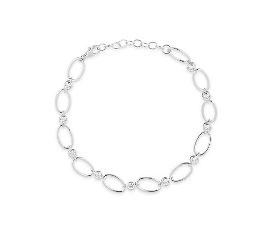 Diamonique 1ct Bezel Link Chain Bracelet Sterling Silver