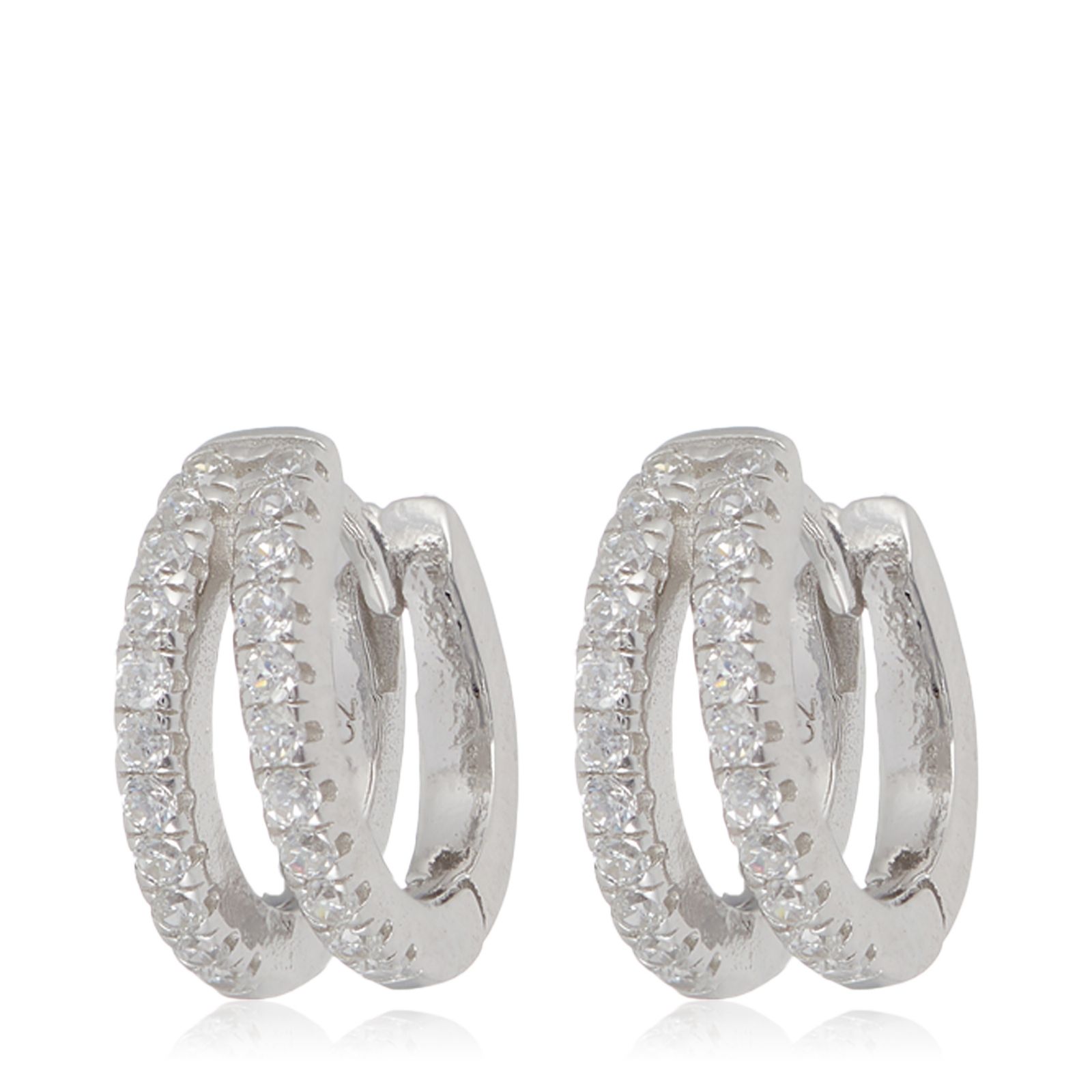 Diamonique 0.4ct tw 2 Row Huggie Earrings Sterling Silver