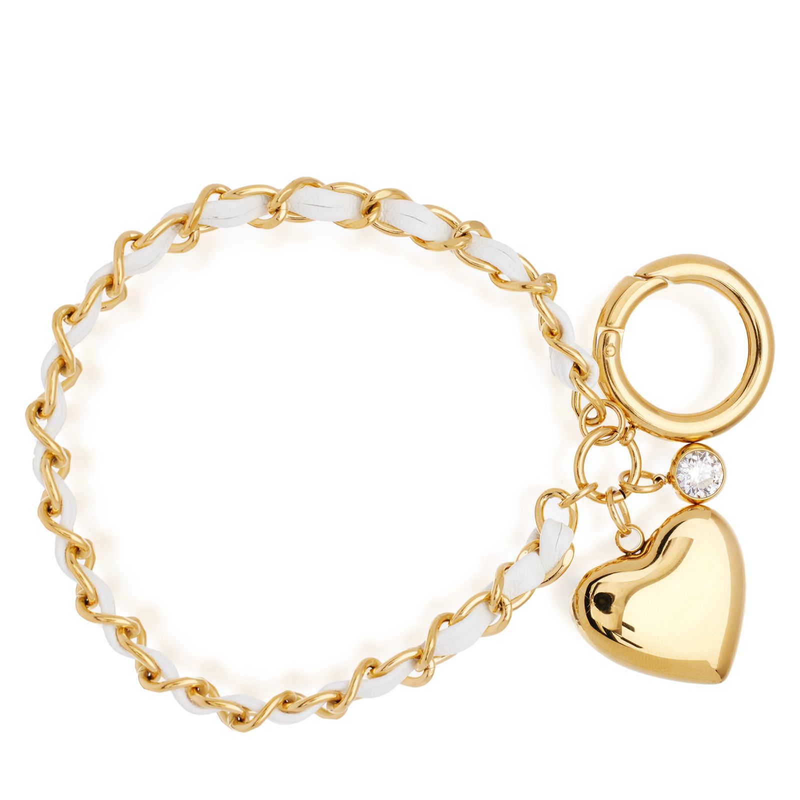 Steel by Diamonique Puff Heart and Thread Chain Bag Charm Stainless Steel
